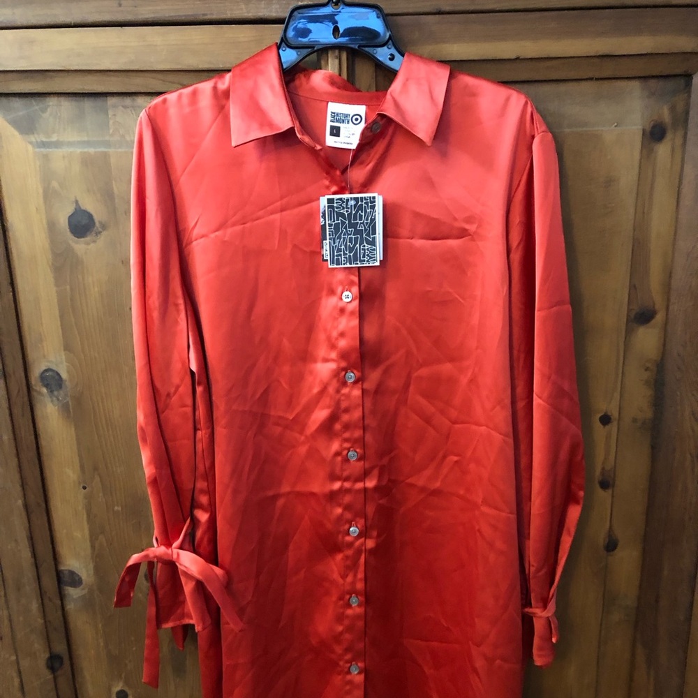 Vibrant Orange-Red Button-Up Shirt & pants set